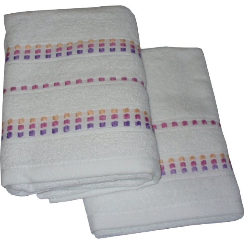 Set Terry Bath Towels  Neos - Color White with Pink Lines